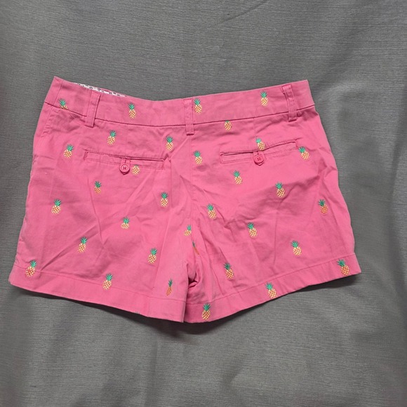 British Khaki Pink Pineapple Embroidered Chino Shorts Womens 8 Preppy Summer - Picture 2 of 6